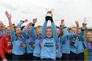 25 March 2015; Athlone Institute of Technology captain Aisling Cosgrove lifts the cup as her team-mates celebrate. WSCAI Challenge Cup Final, Athlone Institute of Technology v North West Regional College. Leixlip United, Collinstown, Leixlip, Co. Kildare. Picture credit: Matt Browne / SPORTSFILE