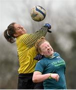 25 March 2015; Jackie Kinch, IT Carlow, in action against Amber Barrett, Maynooth University. WSCAI Premier Final, IT Carlow v Maynooth University, Leixlip United, Collinstown, Leixlip, Co. Kildare. Picture credit: Matt Browne / SPORTSFILE