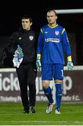 24 March 2015; Derry City goalkeeper Gerard Doherty left the match with an injury sustained on Greg Bolger's long-range goal. SSE Airtricity League, Premier Division, St Patrick's Athletic v Derry City, Richmond Park, Dublin. Picture credit: Cody Glenn / SPORTSFILE