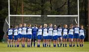 22 February 2015; The Monaghan team stand for the national anthem before the game. TESCO HomeGrown Ladies National Football League, Division 1, Round 3, Monaghan v Cork,  Blackhill Emeralds GAC, Castleblayney, Co. Monaghan. Picture credit: Brendan Moran / SPORTSFILE
