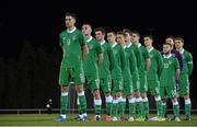 26 March 2015; Republic of Ireland players during the national anthem. UEFA U21 Championships 2017 Qualifying Round, Group 1, Republic of Ireland v Andorra. RSC, Waterford. Picture credit: Matt Browne / SPORTSFILE