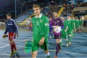 26 March 2015; Republic of Ireland captain Thomas Hoban leads his team out for the game against Andorra. UEFA U21 Championships 2017 Qualifying Round, Group 1, Republic of Ireland v Andorra. RSC, Waterford. Picture credit: Matt Browne / SPORTSFILE