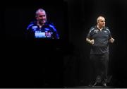 26 March 2015; Phil Taylor competes against Kim Huybrechts during the Betway Premier League Darts at the 3Arena, Dublin. Picture credit: Stephen McCarthy / SPORTSFILE