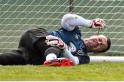 27 March 2015; Republic of Ireland goalkeeper Shay Given jokingly places a spike from a trainiing pole at the side of his head during squad training. Gannon Park, Malahide, Co. Dublin. Picture credit: David Maher / SPORTSFILE