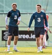 27 March 2015; Republic of Ireland's Richard Keogh and Kevin Doyle during squad training. Gannon Park, Malahide, Co. Dublin. Picture credit: David Maher / SPORTSFILE