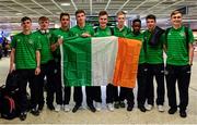 27 March 2015; Members of the Republic of Ireland team on their arrival at Dublin Airport after qualifying for the UEFA U17 Championships. Dublin Airport, Dublin. Picture credit: Piaras O Midheach / SPORTSFILE