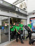 27 March 2015; Members of the Republic of Ireland squad pictured on the team's arrival at Dublin Airport after qualifying for the UEFA U17 Championships. Dublin Airport, Dublin. Picture credit: Piaras O Midheach / SPORTSFILE