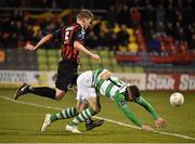 27 March 2015; Derek Prendergast, Bohemians, in action against Michael Drennan, Shamrock Rovers . SSE Airtricity League Premier Division, Shamrock Rovers v Bohemians. Tallaght Stadium, Tallaght, Co. Dublin. Picture credit: David Maher / SPORTSFILE