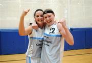 29 March 2008; Fiona Lynch, left, and Rachel Vanderwal, Singleton Supervalu Donoughmore, celebrate victory. Basketball Ireland  Women's Division One Final, Oblate Dynamo's v Singleton Supervalu Donoughmore. University of Limerick, Limerick. Picture credit: Stephen McCarthy / SPORTSFILE