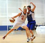 30 March 2008; Mary Fox, DCU Mercy, in action against Niamh Dwyer, Team Montonette Hotel Cork. Basketball Ireland’s Women’s SuperLeague Final, Team Montonette Hotel Cork v DCU Mercy, University of Limerick, Limerick. Picture credit: Stephen McCarthy / SPORTSFILE