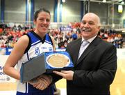 30 March 2008; Michelle Fahy, Team Montonette Hotel Cork, is presented with the MVP by Sean O'Reilly, Basketball Ireland. Basketball Ireland’s Women’s SuperLeague Final, Team Montonette Hotel Cork v DCU Mercy, University of Limerick, Limerick. Picture credit: Stephen McCarthy / SPORTSFILE
