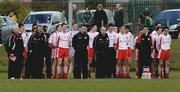 30 March 2008; The Tyrone panel stands for the National Anthem. Allianz National Football League, Division 1, Round 5, Tyrone v Donegal, Edendork, Co Tyrone. Picture credit; Michael Cullen / SPORTSFILE