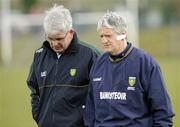30 March 2008; Donegal manager, Brian McIver, right, walks off at the end with selector Michael Kelly. Allianz NFL Division 1, Round 5, Tyrone v Donegal, Edendork, Co Tyrone. Picture credit; Michael Cullen / SPORTSFILE