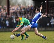 30 March 2008; Caoimhin King, Meath, in action against Paul Finlay, Monaghan. Allianz National Football League, Division 2, Round 5, Monaghan v Meath, St. Mary's GFC, Scotstown, Co. Monaghan. Picture credit; Paul Mohan / SPORTSFILE