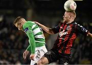 27 March 2015; Lorcan Fitzgerald, Bohemians, in action against Michael Drennan, Shamrock Rovers . SSE Airtricity League Premier Division, Shamrock Rovers v Bohemians. Tallaght Stadium, Tallaght, Co. Dublin. Picture credit: David Maher / SPORTSFILE