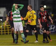 27 March 2015; David Webster, Shamrock Rovers, holds his head after his shot went narrowly wide. SSE Airtricity League Premier Division, Shamrock Rovers v Bohemians. Tallaght Stadium, Tallaght, Co. Dublin. Picture credit: David Maher / SPORTSFILE