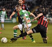 27 March 2015; Gary McCabe, Shamrock Rovers, in action against Stephen Best, Bohemians. SSE Airtricity League Premier Division, Shamrock Rovers v Bohemians. Tallaght Stadium, Tallaght, Co. Dublin. Picture credit: David Maher / SPORTSFILE