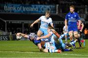 27 March 2015; Isaac Boss, Leinster, goes over to score his side's fourth try despite the attention of Conor Braid and Jonny Gray, Glasgow Warriors. Guinness PRO12, Round 18, Leinster v Glasgow Warriors. RDS, Ballsbridge, Dublin. Picture credit: Stephen McCarthy / SPORTSFILE