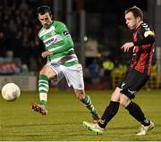 27 March 2015; Derek Pender, Bohemians, in action against Keith Fahey, Shamrock Rovers . SSE Airtricity League Premier Division, Shamrock Rovers v Bohemians. Tallaght Stadium, Tallaght, Co. Dublin. Picture credit: David Maher / SPORTSFILE