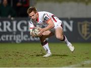 27 March 2015; Paul Marshall, Ulster, scoring his sides fourth and bonus try. Guinness PRO12, Round 18, Ulster v Cardiff Blues. Kingspan Stadium, Ravenhill Park, Belfast. Picture credit: Oliver McVeigh / SPORTSFILE