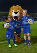 27 March 2015; Match day mascots Cian Gilbourne and Dylan Briody with Leo The Lion. Guinness PRO12, Round 18, Leinster v Glasgow Warriors. RDS, Ballsbridge, Dublin. Picture credit: Stephen McCarthy / SPORTSFILE