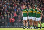 8 March 2015; Kerry players, from left, Johnny Buckley, Bryan Sheehan, Jack Sherwood and Michael Geaney stand for the national anthem before the game. Allianz Football League, Division 1, Round 4, Cork v Kerry, Páirc Uí Rinn, Cork. Picture credit: Brendan Moran / SPORTSFILE