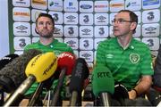 28 March 2015; Republic of Ireland manager Martin O'Neill and Robbie Keane during a press conference. Grand Hotel, Malahide, Co. Dublin. Picture credit: David Maher / SPORTSFILE