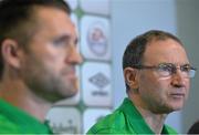 28 March 2015; Republic of Ireland manager Martin O'Neill and Robbie Keane during a press conference. Grand Hotel, Malahide, Co. Dublin. Picture credit: David Maher / SPORTSFILE