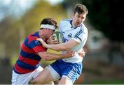 28 March 2015; Darren Sweetnam, Cork Constitution, is tackled by Aidan Darcy, Clontarf. Ulster Bank League, Division 1A, Clontarf v Cork Constitution. Castle Avenue, Clontarf, Co. Dublin. Picture credit: Ray Lohan / SPORTSFILE