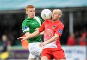 28 March 2015; Karl Sheppard, Cork City, in action against Adam Mitchell, Bray Wanderers. SSE Airtricity League Premier Division, Bray Wanderers v Cork City.Carlisle Grounds, Bray, Co. Wicklow. Picture credit: Ray Lohan / SPORTSFILE