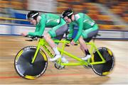 28 March 2015; Ireland's Dunley Ryan Peter and pilot Shaw Damien during their Men’s B (tandem) 4Km pursuit track race, where they finished 8th with a time of 4:30.903. 2015 UCI Para-cycling Track World Championships. Omnisport Apeldoorn, De Voorwaarts 55, 7321 MA Apeldoorn, Netherlands. Picture credit: Jean Baptiste Benavent / SPORTSFILE