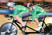 28 March 2015; Ireland’s Katie-George Dunlevy and pilot Eve Mc Crystal during the Women's B (Tandem) 3 Km pursuit track race, where they won the bronze medal with a time of 3:39.549. 2015 UCI Para-cycling Track World Championships. Omnisport Apeldoorn, De Voorwaarts 55, 7321 MA Apeldoorn, Netherlands. Picture credit: Jean Baptiste Benavent / SPORTSFILE