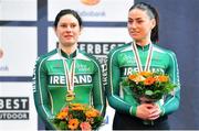 28 March 2015; Ireland’s Katie-George Dunlevy and pilot Eve Mc Crystal on the podium with their bronze medals for the Women's B (Tandem) 3 Km pursuit track race in a time of 3:39.549. 2015 UCI Para-cycling Track World Championships. Omnisport Apeldoorn, De Voorwaarts 55, 7321 MA Apeldoorn, Netherlands. Picture credit: Jean Baptiste Benavent / SPORTSFILE