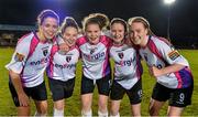 28 March 2015; Wexford Youths Women’s AFC players, from left, Amy Walsh, Rachel Hutchinson, Ciara Rossiter, Aisling Frawley, and Claire O'Riordan celebrate after the game. Continental Tyres Women's National League, Raheny United v Wexford Youths Women’s AFC, Morton Stadium, Santry, Dublin. Picture credit: Brendan Moran / SPORTSFILE