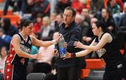 29 March 2008; Oblate Dynamo’s coach Terry Staunton with players Georgina McKenna, left, and Laura Deeney. Basketball Ireland  Women's Division One Final, Oblate Dynamo's v Singleton Supervalu Donoughmore. University of Limerick, Limerick. Picture credit: Stephen McCarthy / SPORTSFILE