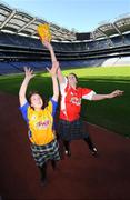 31 March 2008; Deirdre O'Shea, left, from St. Leo's College, Carlow and Catriona Trainor, from St. Louis Secondary School, Monaghan, catch a batch of Pat the Baker bread ahead of the Pat the Baker All-Ireland Post Primary Schools Ladies Football Semi-finals. Croke Park, Dublin. Photo by Sportsfile