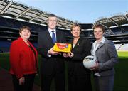 31 March 2008; Pictured ahead of the Pat the Baker All-Ireland Post Primary Schools Ladies Football Semi-finals are from left, Ita Hannon, Connacht Administrator, Eugene Baker from Pat the Baker, Geraldine Giles, President, Cumann Peil Gael na mBan and Margaret Brennan, Leinster Administrator. Croke Park, Dublin. Photo by Sportsfile