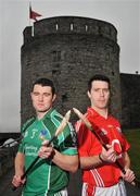 2 April 2008; Limerick's Stephen Lucey, left, and Cork's Ronan Curran pictured ahead of their Allianz National Hurling League Quarter-Final match in Limerick on Sunday next. King's John Castle, Limerick. Picture credit: Brendan Moran / SPORTSFILE