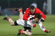 5 April 2008; Dermot Carlin, Tyrone, in action against Barry McGoldrick, Derry. Allianz National Football League, Division 1, Round 6, Derry v Tyrone, Celtic Park, Derry. Picture credit: Oliver McVeigh / SPORTSFILE