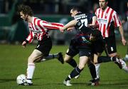 7 April 2008; Pat McCourt, Derry City, in action against Damien Lynch and Alan Kirby, St Patrick's Athletic. Setanta Cup, Derry City v St Patrick's Athletic, Brandywell, Derry. Picture credit: Oliver McVeigh / SPORTSFILE