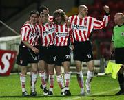 7 April 2008; Pat McCourt, Derry City, no 23, celebrates scoring his sides second goal with team mates Gareth McGlynn, Niall McGinn, Ciaran Martyn and Conor Sammon. Setanta Cup, Derry City v St Patrick's Athletic, Brandywell, Derry. Picture credit: Oliver McVeigh / SPORTSFILE