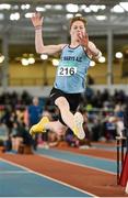 28 March 2015; Joseph Miniter, St. Mary's A.C, Clare, in action during day three of the GloHealth Juvenile Indoor Track and Field Championships. Athlone International Arena, Athlone, Co.Westmeath. Picture credit: Ramsey Cardy / SPORTSFILE