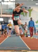 28 March 2015; April Keeling, Menapians A.C, in action during day three of the GloHealth Juvenile Indoor Track and Field Championships. Athlone International Arena, Athlone, Co.Westmeath. Picture credit: Ramsey Cardy / SPORTSFILE