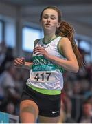 28 March 2015; Ciara Neville, Emerald A.C, in action during day three of the GloHealth Juvenile Indoor Track and Field Championships. Athlone International Arena, Athlone, Co.Westmeath. Picture credit: Ramsey Cardy / SPORTSFILE