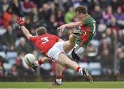 29 March 2015; Michael Shields, Cork, dives to block the shot from Mayo's Danny Kirby. Allianz Football League, Division 1, Round 6, Cork v Mayo. Páirc Uí Rinn, Cork. Picture credit: Matt Browne / SPORTSFILE