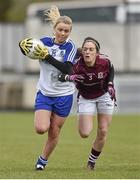 29 March 2015; Caoimhe Mohan, Monaghan, in action against Emer Flaherty, Galway. TESCO HomeGrown Ladies National Football League, Division 1, Round 6, Monaghan v Galway. Magheracloone, Co. Monaghan. Photo by Sportsfile