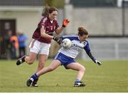 29 March 2015; Laura McEneaney, Monaghan, in action against Patricia Gleeson, Galway. TESCO HomeGrown Ladies National Football League, Division 1, Round 6, Monaghan v Galway. Magheracloone, Co. Monaghan. Photo by Sportsfile