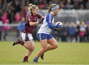 29 March 2015; Ellen McCarron, Monaghan, in action against Sinead Burke, Galway. TESCO HomeGrown Ladies National Football League, Division 1, Round 6, Monaghan v Galway. Magheracloone, Co. Monaghan. Photo by Sportsfile