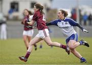 29 March 2015; Aine Seoighe, Galway, in action against Laura McEneaney, Monaghan. TESCO HomeGrown Ladies National Football League, Division 1, Round 6, Monaghan v Galway. Magheracloone, Co. Monaghan. Photo by Sportsfile