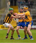 29 March 2015; Shane Prendergast, Kilkenny, in action against David Reidy and Tony Kelly, Clare. Allianz Hurling League, Division 1A, Relegation Play-off, Kilkenny v Clare. Nowlan Park, Kilkenny. Picture credit: Ray McManus / SPORTSFILE